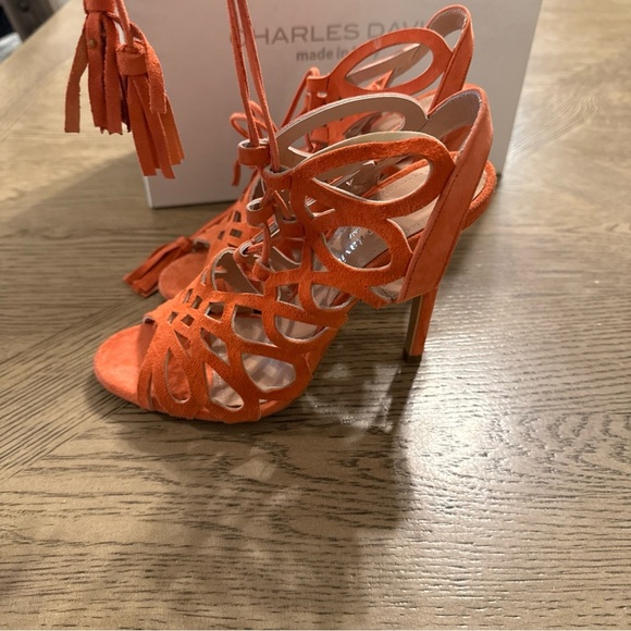 Charles David Priscilla Strappy Ankle-Tie Suede Sandal - salmon size 6 - Picture 2 of 4